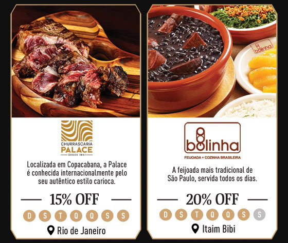 Churrascaria Palace: 15% OFF | Bolinha: 20% OFF