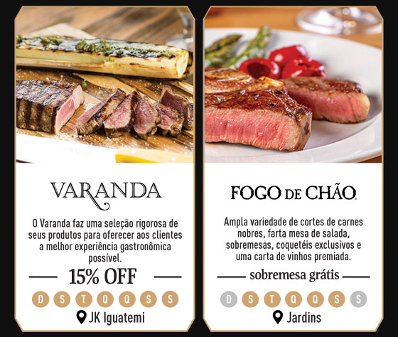 Varanda: 15% OFF | Fogo de Chão: sobremesa grátis