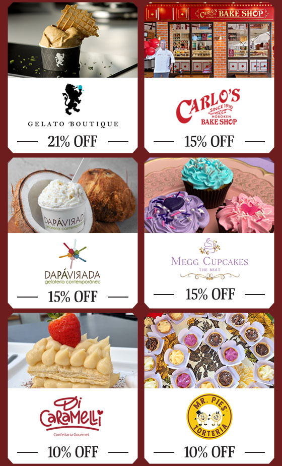 Gelato Boutique | Carlo´s Bake Shop | Dapávirada | Megg Cupcakes | Di Caramelli | Mr. Pies