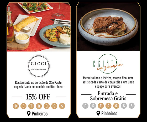 Cicci: 15% Off | Cristal CasaMia: Entrada e sobremesa grátis