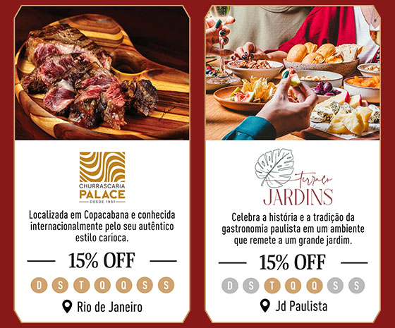 Churrascaria Palace: 15% Off | Terraço Jardins: 15% Off