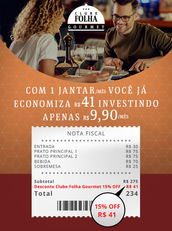 Clube Folha Gourmet | Com 1 jantar/mês você já 
economiza R$ 41 investindo apenas R $9,90/mês*.