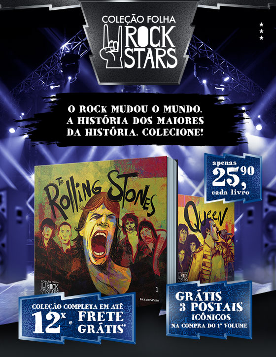 Coleção Folha Rock Stars. O ROCK MUDOU O MUNDO. A HISTÓRIA DOS MAIORES DA HISTÓRIA. COLECIONE! Coleção completa em até 12x e frete grátis. Apenas R$ 25,90 cada livro. Grátis 3 postais icônicos na compra do primeiro volume 