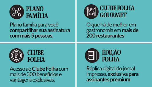 Plano Família: Plano família para você compartilhar sua assinatura com mais 5 pessoas. Clube Gastronômico: Acesso ao Clube Gastronômico que será lançado no Taste, Clube Folha: Acesso ao Clube Folha com mais de 300 benefícios e vantagens exclusivas, Edição Folha: Réplica digital do jornal impresso, exclusiva para assinantes premium.