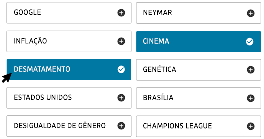 google, inflação, desmatamento, Estados Unidos, desigualdade de gênero, Neymar, cinema, genética, Brasília, Champions League