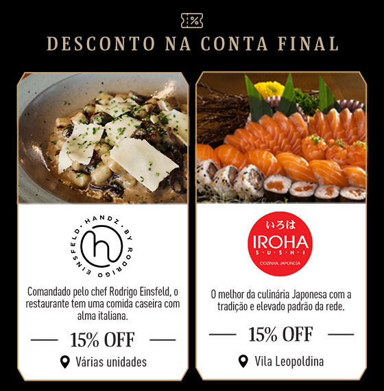 Desconto na conta final: Handz 15% Off | Iroha 15% Off