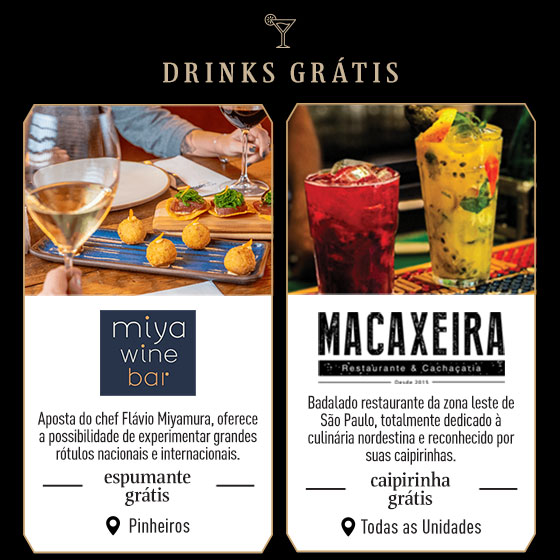 Drinks Grátis: Miya Wine Bar, espumante grátis | Macaxeira, Caipirinha Grátis