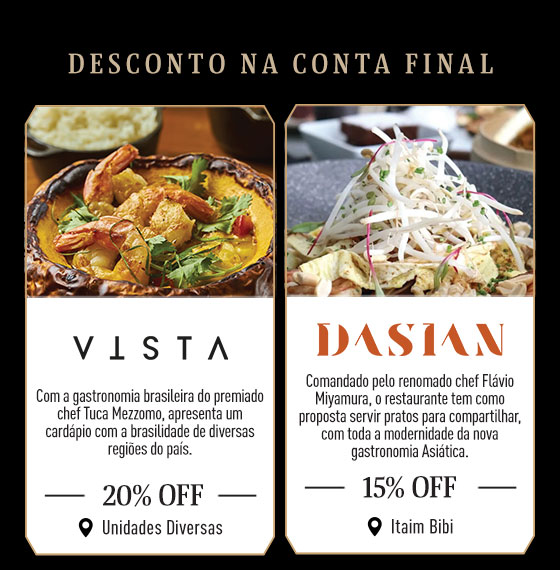 Desconto na conta final: Vista 20% Off | Dasain 15% Off