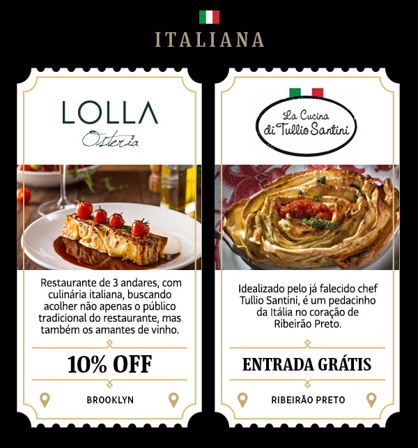 Italiana | Lolla: 10% OFF | La Cucina di Tullio Santini: Entrada Grátis