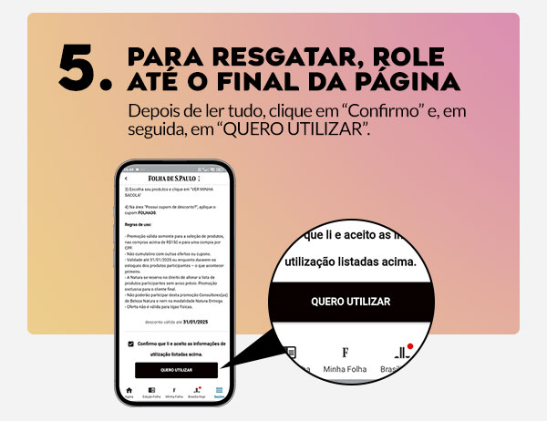 Para resgatar, role até o final da página