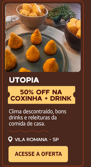 Utopia: 50% off na coxinha + drink