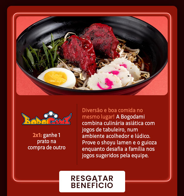 Bodogami: 2x1, ganhe 1 prato na compra de outro