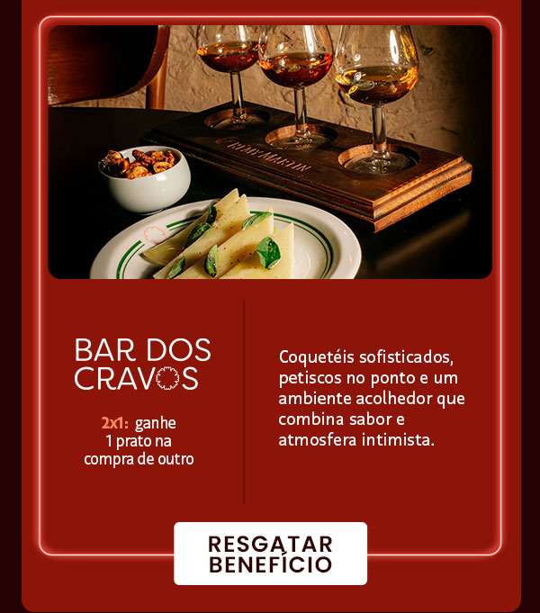 Bar dos Cravos: 2x1, ganhe 1 prato na compra de outro