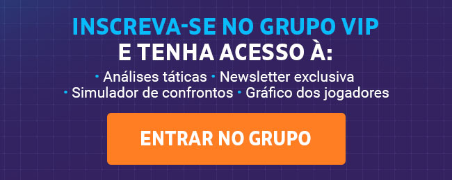 Inscreva-se no grupo vip
e tenha acesso à: • Análises táticas • Newsletter exclusiva • Simulador de confrontos • Gráfico dos jogadores
